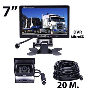Camara de retroceso para camión o bus (24V) + pantalla de 7" + cable de 20 mts; con DVR