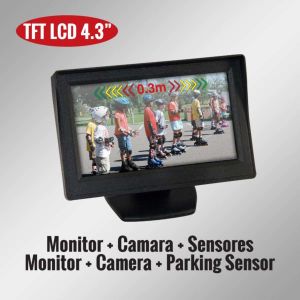 Kit monitor retrovisor de 4.3" + camara de retroceso + sensores marca GENIUS modelo G-VPS02-M43