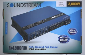 Amplificador de 4 canales marca SOUNDSTREAM modelo RN4.3000PRO