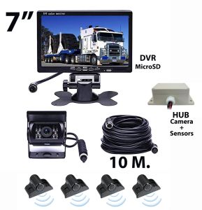 Kit Sensores + Camara de retroceso para camión o bus (24V) + pantalla de 7" (10 metros de cable) con DVR