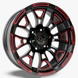 Juego de aros VARELOX Wheels  modelo FBX088-8  matt black milling/red - 18"x9.0" - 6x139.7